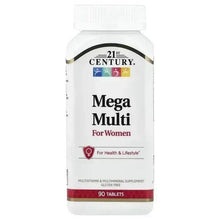 Women’s multivitamin supplement bottle, Mega Multi For Women, 90 tablets front label