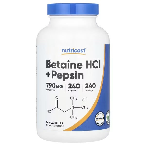 Nutricost Betaine HCl + Pepsin – 240 Capsules