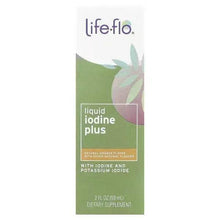 Iodine supplement box with green front label and natural orange flavor, Life-flo