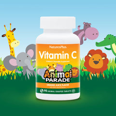 NaturesPlus Source of Life Animal Parade Vitamin C – Orange Juice, 90 Animal-Shaped Tablets