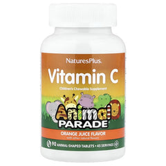 NaturesPlus Source of Life Animal Parade Vitamin C – Orange Juice, 90 Animal-Shaped Tablets