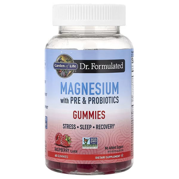 Garden of Life Magnesium Gummies with Pre & Probiotics – Raspberry Flavor, 60 Gummies