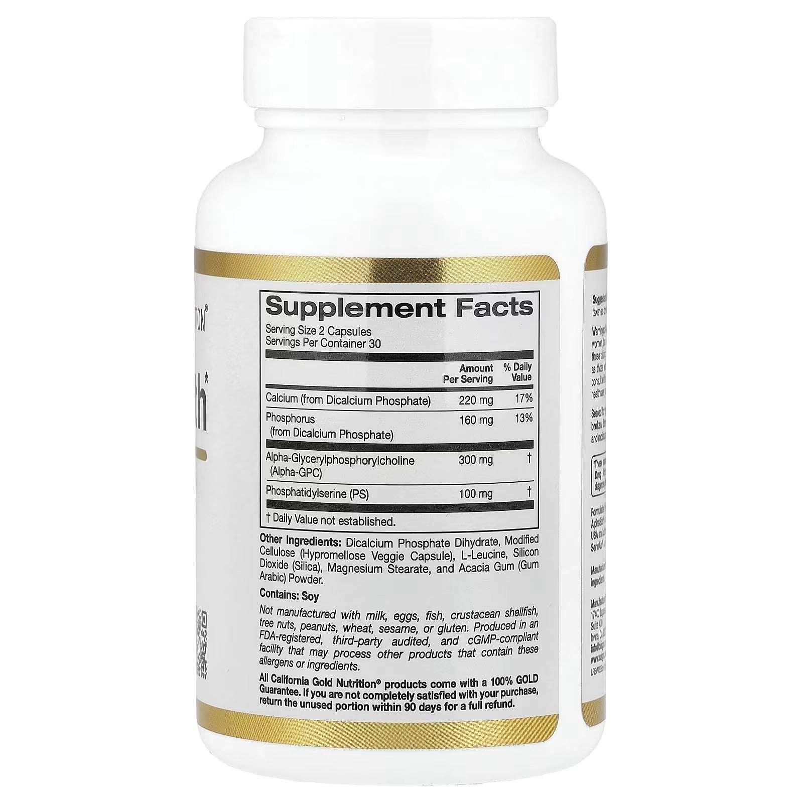 California Gold Nutrition Brain Health with Alpha-GPC, Phosphatidylserine & Minerals – 60 Veggie Capsules - Mumzar