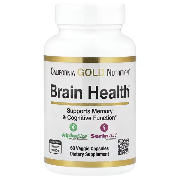 California Gold Nutrition Brain Health with Alpha-GPC, Phosphatidylserine & Minerals – 60 Veggie Capsules