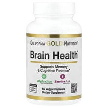 Nutrition supplement bottle with gold label, memory support text, and 60 veggie capsules