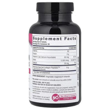 Collagen peptides supplement bottle back label, supplement facts panel with biotin