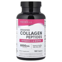 Grass-fed collagen peptides supplement bottle with vitamin C and biotin, 180 tablets
