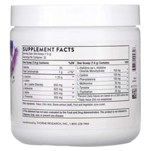 THORNE Amino Complex berry supplement jar back with Supplement Facts panel