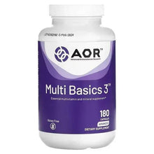 AOR Multi Basics 3 supplement bottle, 180 capsules, purple and white label