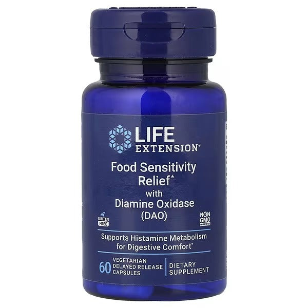 لايف إكستنشن لتخفيف حساسية الطعام مع ديامين أوكسيداز (DAO) - 60 كبسولة نباتية ذات إطلاق متأخر
