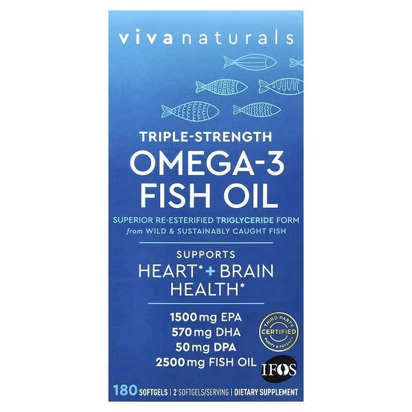 Viva Naturals Omega-3 Fish Oil – Triple Strength, 1,250 mg, 180 Softgels