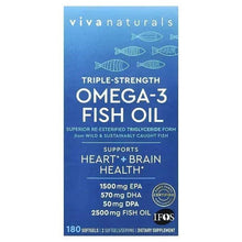 Viva Naturals omega-3 fish oil supplement box, triple-strength, 180 softgels