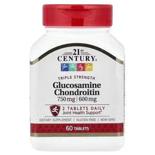 Glucosamine and chondroitin supplement bottle with red cap, 60 tablets label