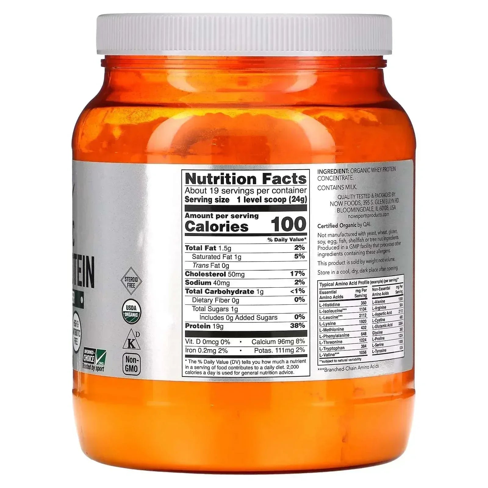 NOW Foods Sports Organic Whey Protein – Unflavoured, 1 lb (454 g) - Mumzar