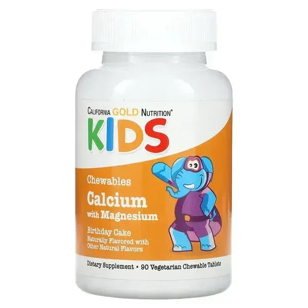 California Gold Nutrition Chewable Calcium with Magnesium for Children – Birthday Cake, 90 Vegetarian Tablets - Mumzar