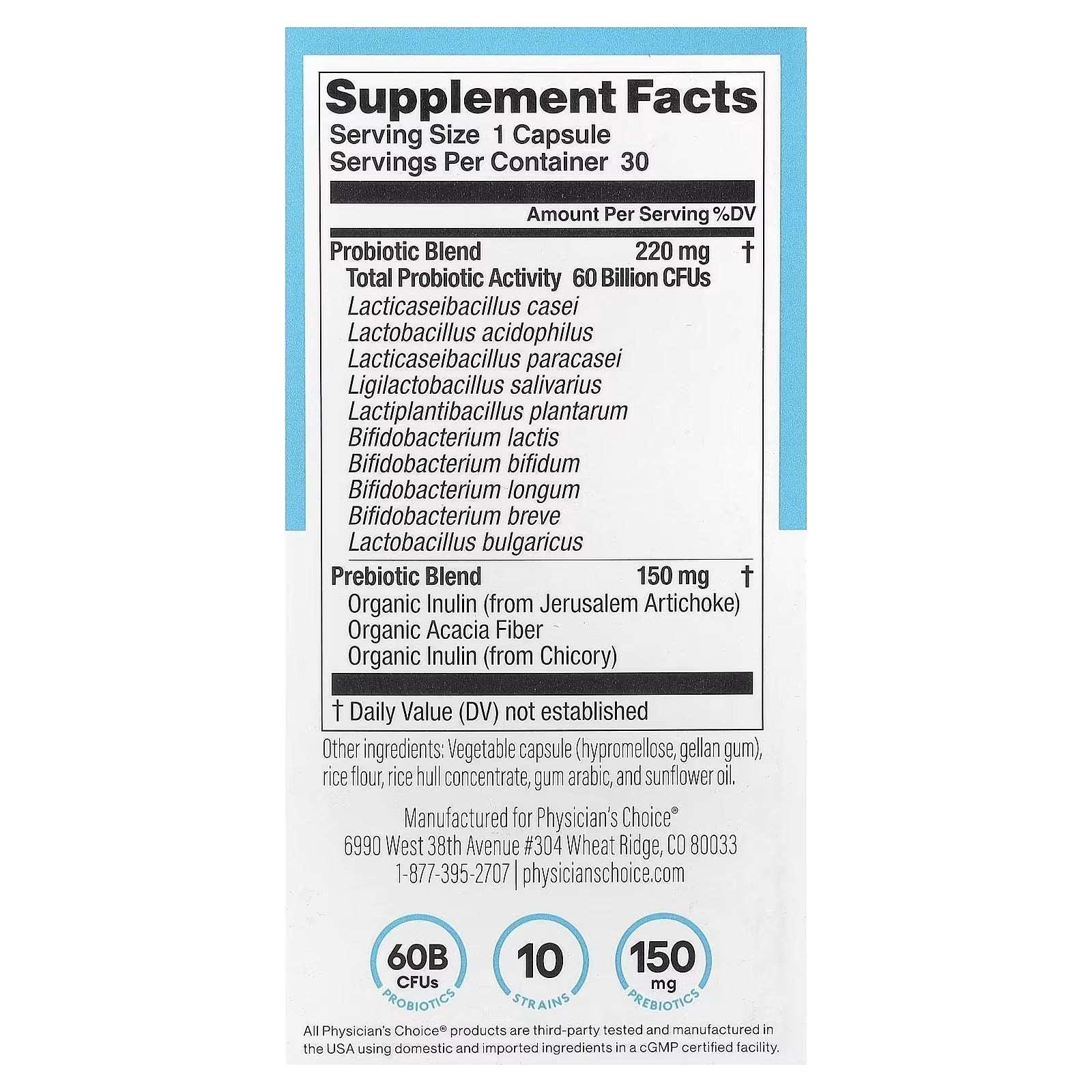 Physician's Choice 60 Billion Probiotic – 30 Delayed-Release Vegetarian Capsules - Mumzar