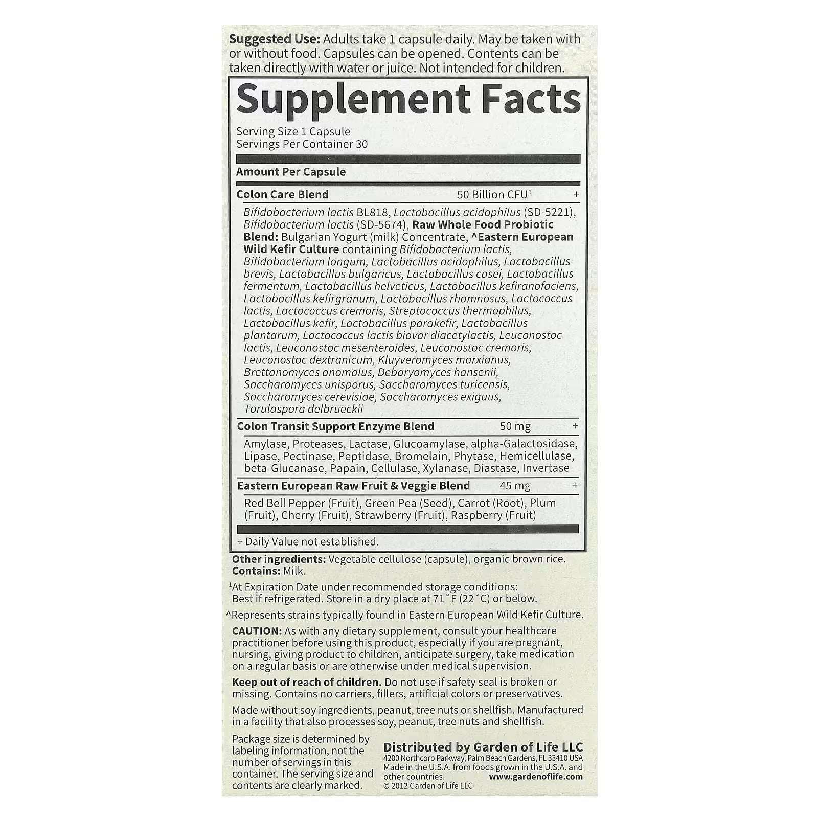 Garden of Life RAW Probiotics Colon Care – 30 Vegetarian Capsules - Mumzar