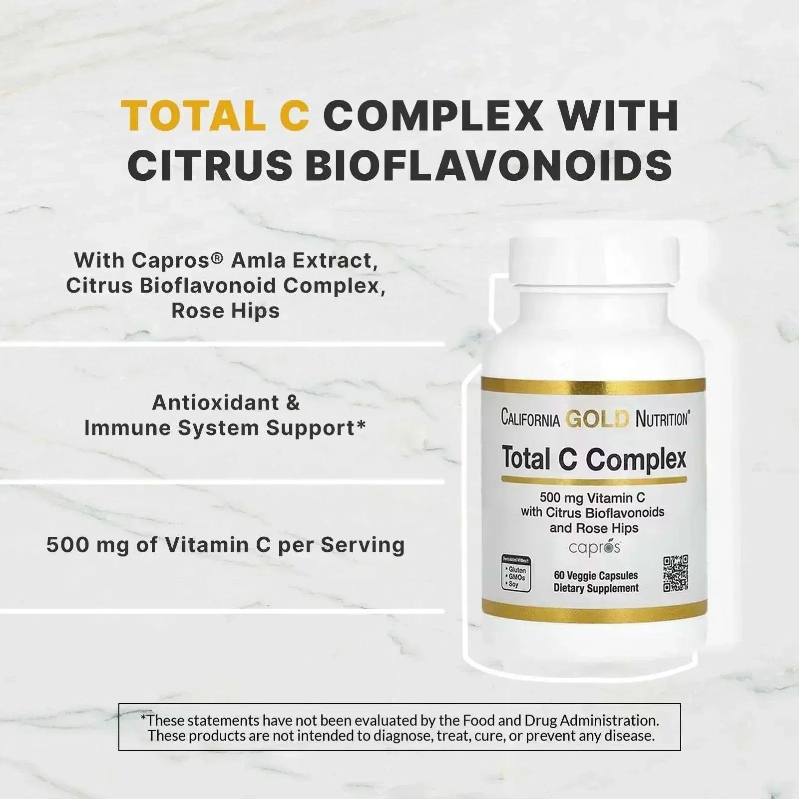 California Gold Nutrition Total C Complex – 500 mg, 60 Veggie Capsules - Mumzar