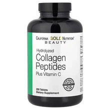 Hydrolyzed collagen peptides supplement bottle with green accent label, 250 tablets