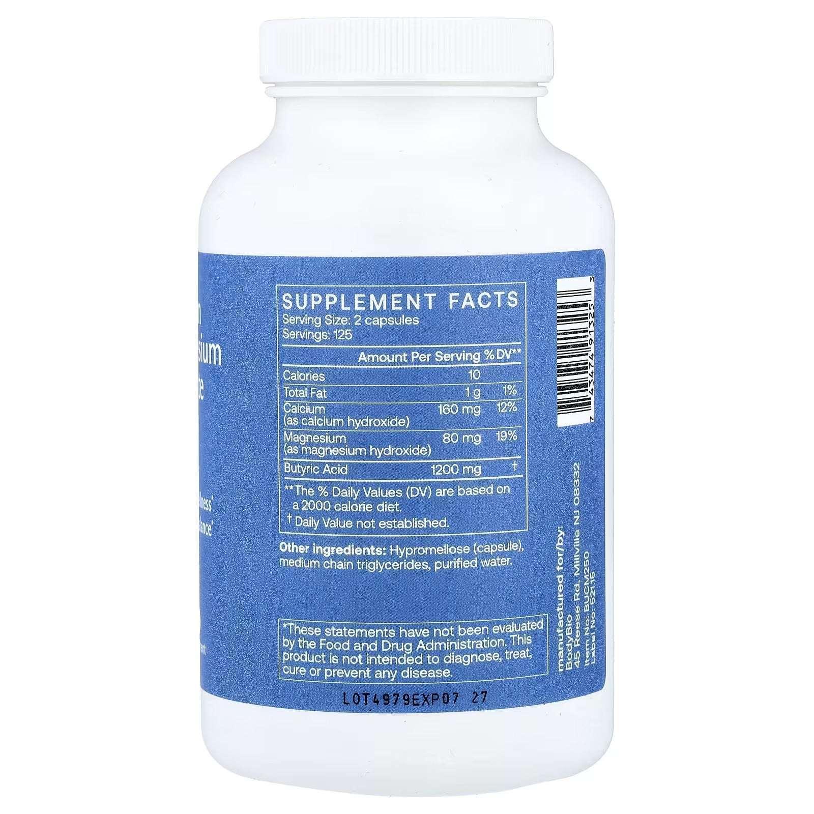 BodyBio Calcium Magnesium Butyrate – 250 Capsules - Mumzar