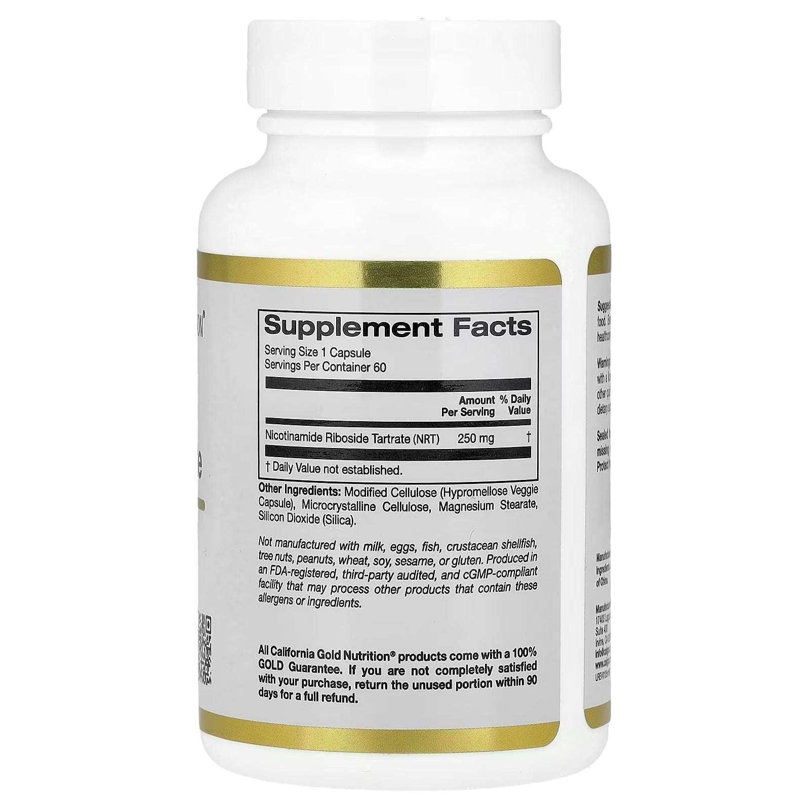 California Gold Nutrition, Nicotinamide Riboside Tartrate (NR), 250 mg, 60 Veggie Capsules - Mumzar