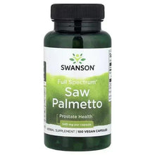 Swanson Full Spectrum saw palmetto supplement bottle, 100 vegan capsules