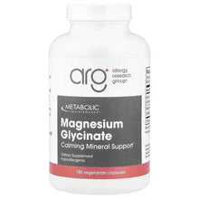 Magnesium glycinate supplement bottle with Metabolic Maintenance label, 180 vegetarian capsules