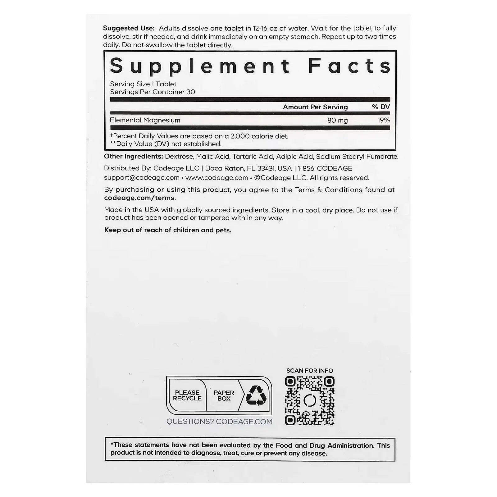 Codeage Molecular Hydrogen – Unflavoured, 30 Effervescent Tablets - Mumzar