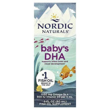 Baby’s DHA fish oil supplement bottle with dark blue cap and label, 2 fl oz (60 mL)