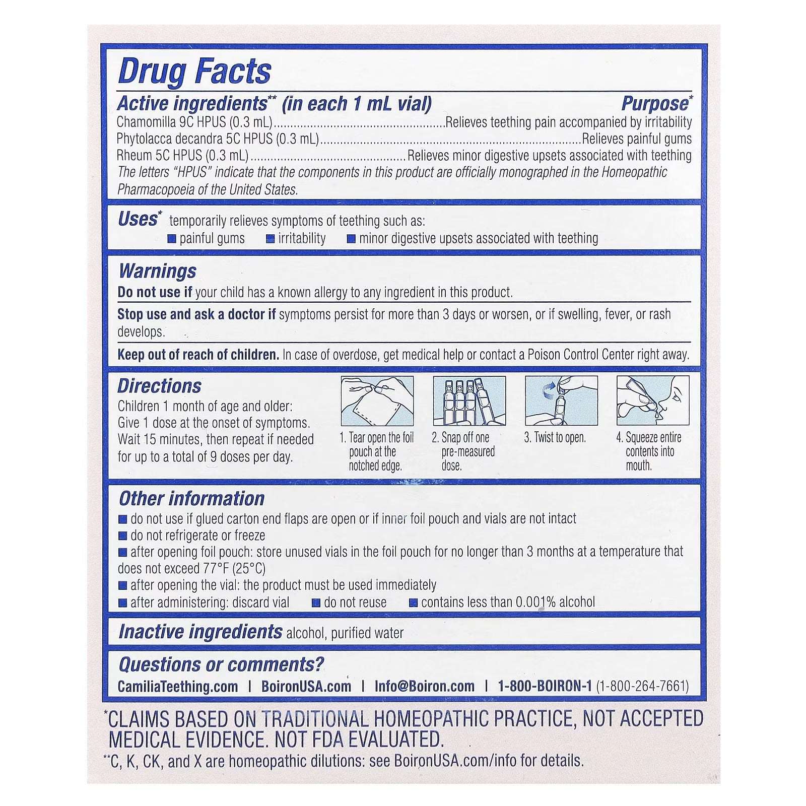 Boiron Camilia® Teething Relief – Liquid Doses, 15 × 1 ml