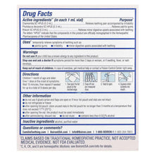 Teething relief liquid doses Drug Facts label with directions and warnings