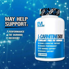 L-Carnitine 500 mg bottle with blue front label and 120 servings text