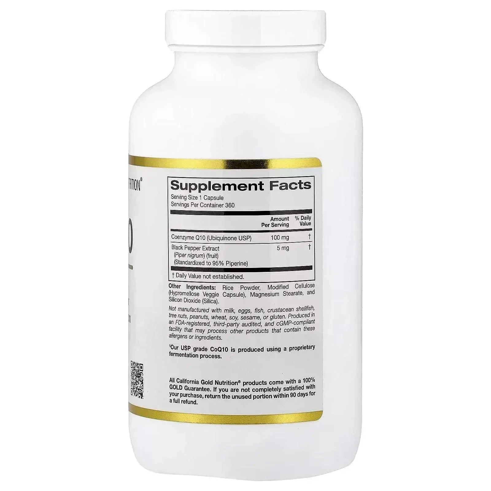 California Gold Nutrition CoQ10 Ubiquinone USP with Bioperine® – 100 mg, 360 Veggie Capsules - Mumzar