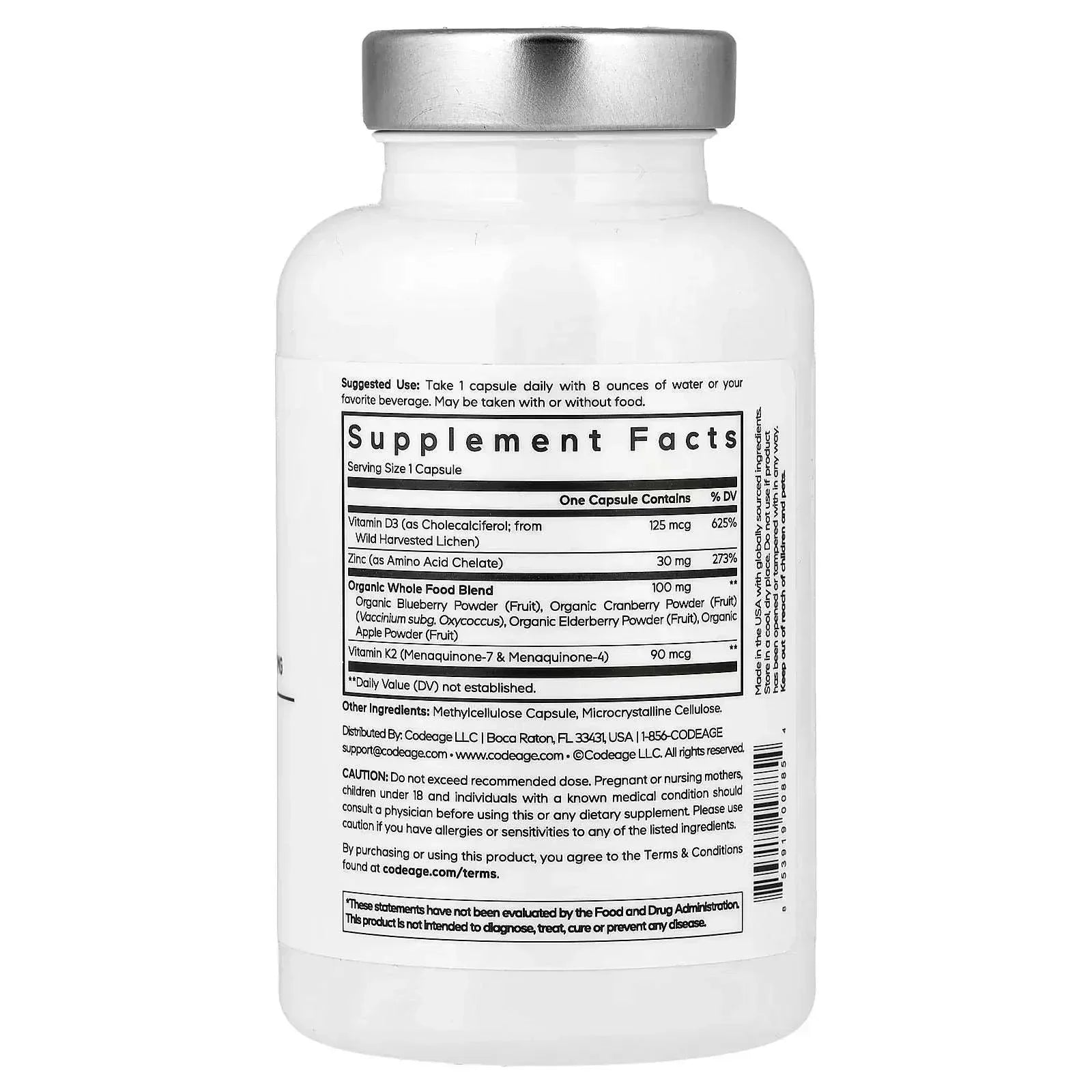 Codeage Amen Vitamin D, K2 & Zinc – 60 Vegetable Capsules - Mumzar