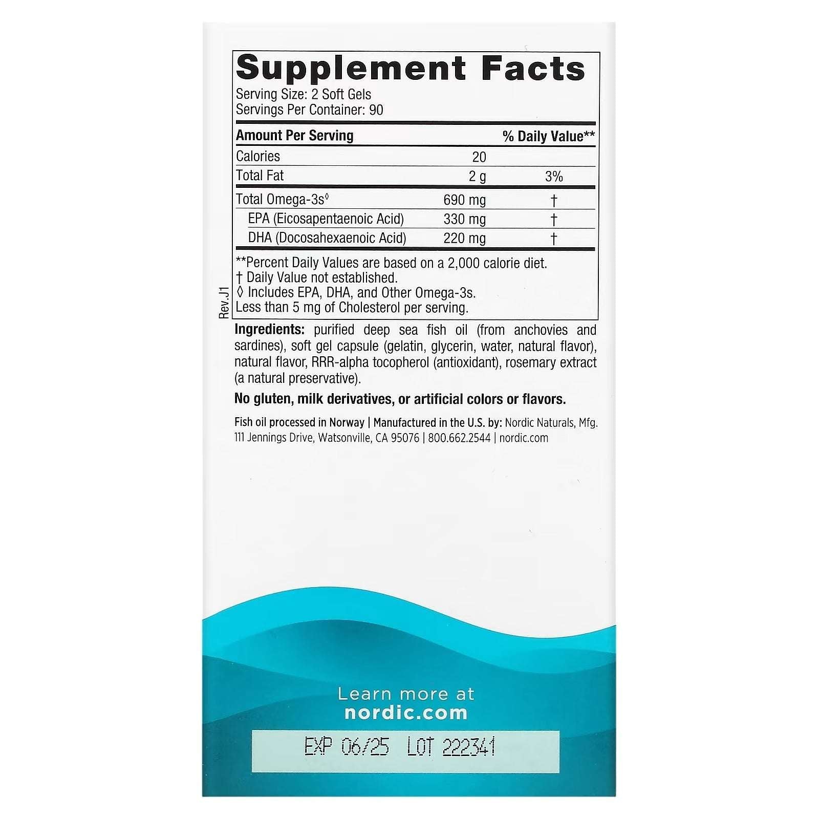 Nordic Naturals Omega-3 – Lemon Flavor, 180 Softgels (345 mg per Softgel)