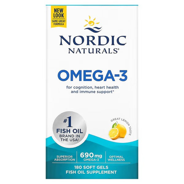 Nordic Naturals Omega-3 – Lemon Flavor, 180 Softgels (345 mg per Softgel)