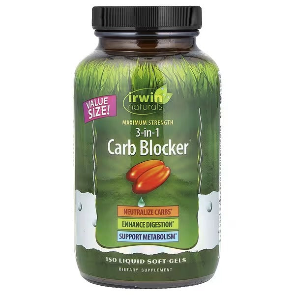 Irwin Naturals 3-in-1 Carb Blocker® – Maximum Strength, 150 Liquid Softgels