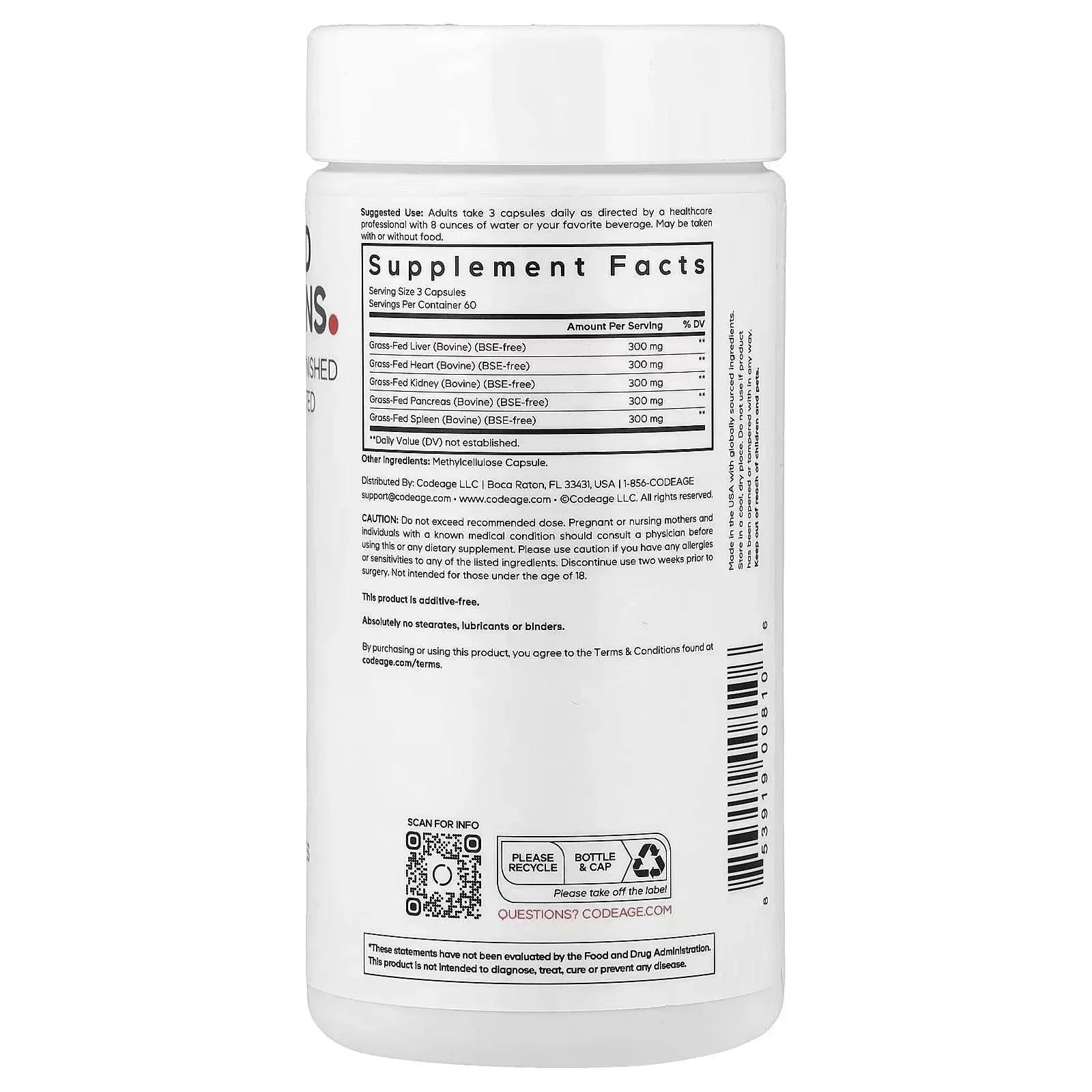 Codeage Grass-Fed Beef Offal – 180 Vegetable Capsules - Mumzar