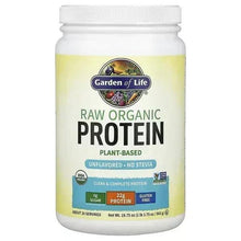 Garden of Life RAW Organic Protein tub, unflavored plant-based label on front