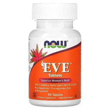 NOW Eve multivitamin bottle with orange label and white cap, 90 tablets