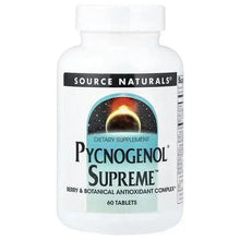 Dietary supplement bottle labeled Pycnogenol Supreme, 60 tablets