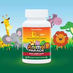 NaturesPlus Animal Parade® Vitamin D3 – Black Cherry, 500 IU, 90 Animal-Shaped Tablets