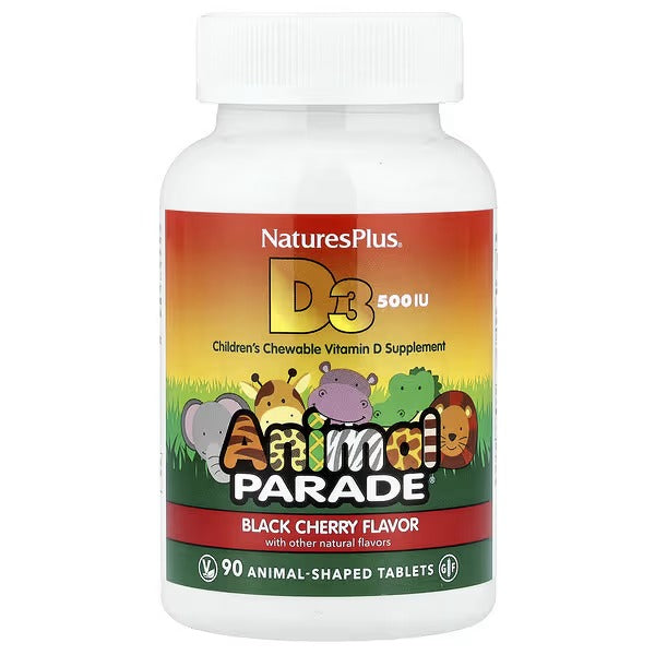 NaturesPlus Animal Parade® Vitamin D3 – Black Cherry, 500 IU, 90 Animal-Shaped Tablets