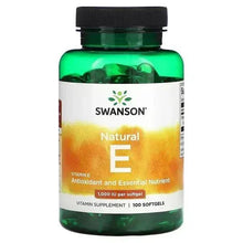 Vitamin E softgel supplement bottle with green liquid and black cap, front label