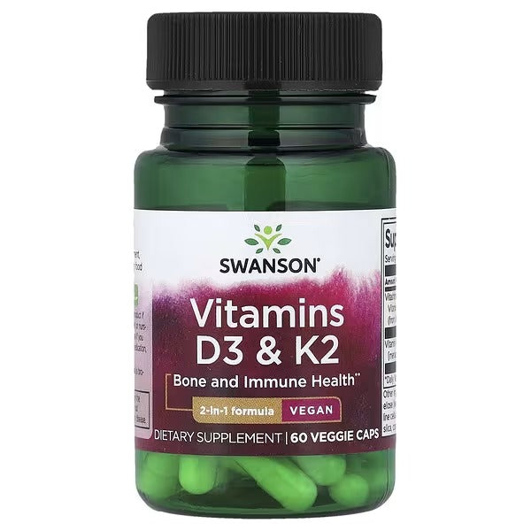 Swanson Vitamins D3 & K2 – 60 Vegetarian Capsules