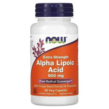 NOW Foods Alpha Lipoic Acid supplement bottle with 60 vegetarian capsules label