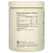 Marine collagen complex supplement facts panel on back of cream plastic jar