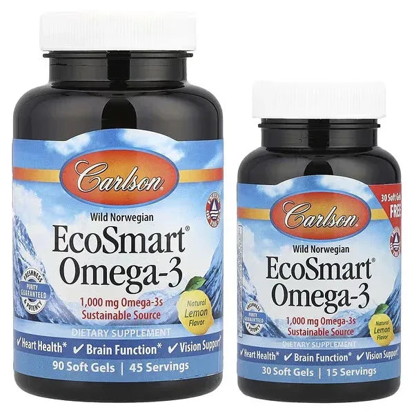 Carlson, Wild Norwegian, EcoSmart® Omega-3, Natural Lemon, 120 Soft Gels - Mumzar