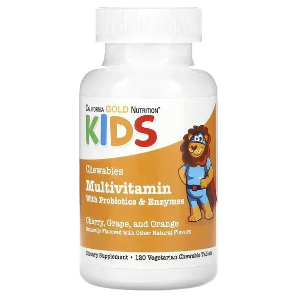 California Gold Nutrition, Chewable Multivitamins with Probiotics, Enzymes, Vitamin A and Vitamin C for Children, Assorted Fruit, 120 Vegetarian Tablets - Mumzar