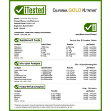 Children's chewable multivitamin label sheet with Supplement Facts and lab testing